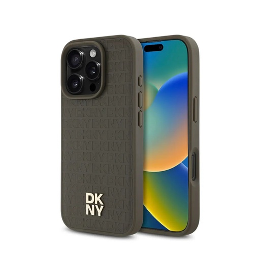 DKNY maska MagSafe Repeat Pattern Stack Logo (iPhone 16 Pro, smeđe)
