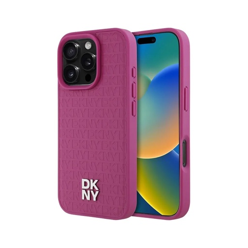 DKNY maska MagSafe Repeat Pattern Stack Logo (iPhone 16 Pro Max, ružičasto)