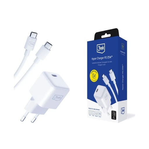 3mk punjač Hyper USB C 25W (bijelo, 1.2 m)