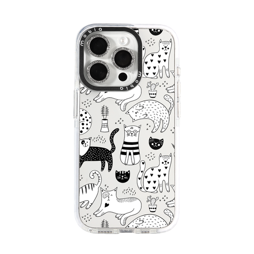 Maska Pattern B&W Cats (iPhone 15 Pro Max, prozirno)