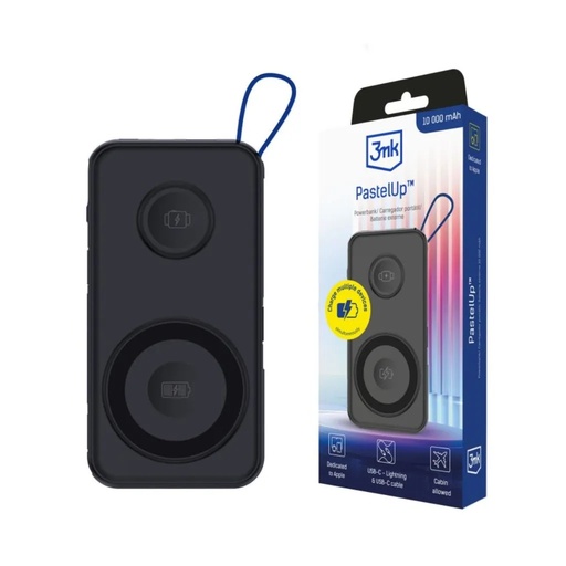3mk power bank PastelUp 10000mAh USB 1A1C (black, 10000 mAh)