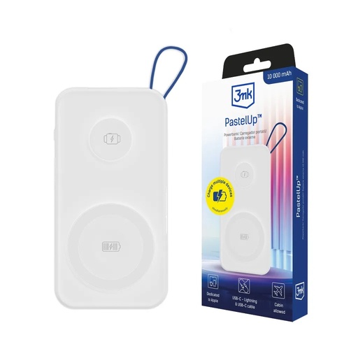 3mk power bank PastelUp 10000mAh USB 1A1C (bijelo, 10000 mAh)