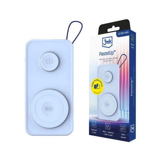 3mk power bank PastelUp 10000mAh USB 1A1C (light blue, 10000 mAh)