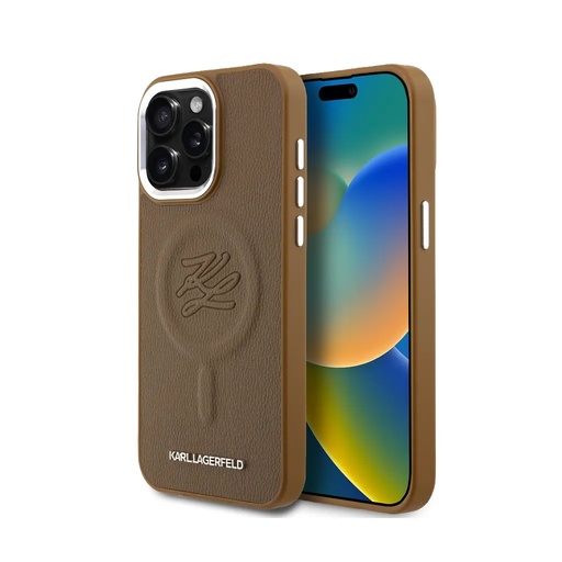 Karl Lagerfeld Phone Case Initial Debossed MagSafe (iPhone 15 Pro Max, brown)