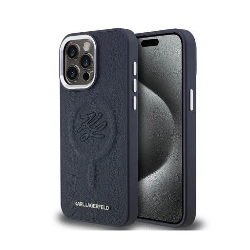 Karl Lagerfeld maska Initial Debossed MagSafe (iPhone 16 Pro, tamno plavo)