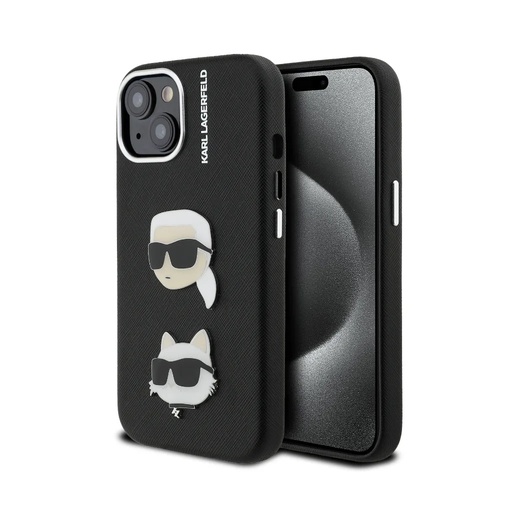 Karl Lagerfeld Phone Case Grained K&C Heads Pin (iPhone 16, black)