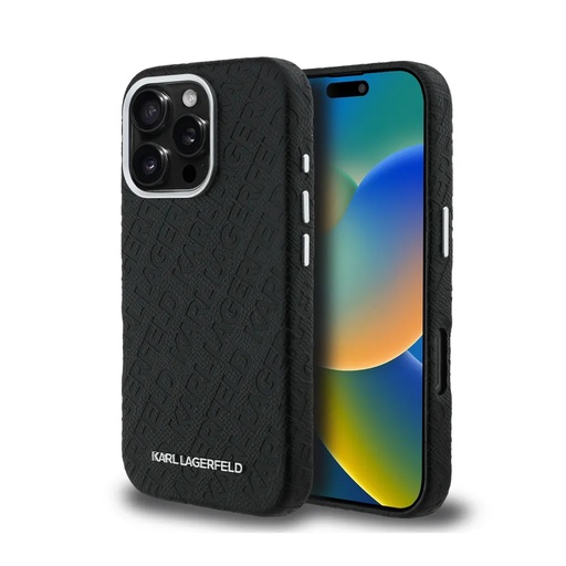 Karl Lagerfeld maska Grained Stamped MagSafe (iPhone 16, crno)