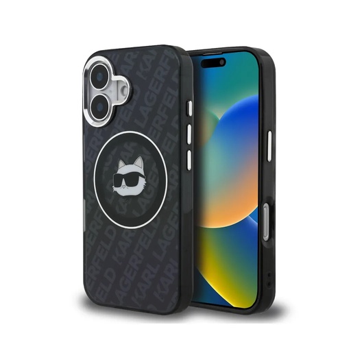 Karl Lagerfeld Phone Case Choupette Head Glitter Logo MagSafe (iPhone 16, black)