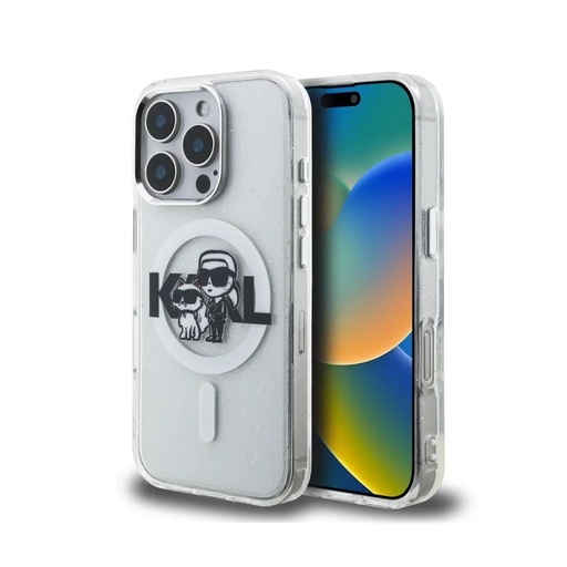 Karl Lagerfeld Phone Case K&C Sketch Glitter MagSafe (iPhone 16 Pro, transparent)
