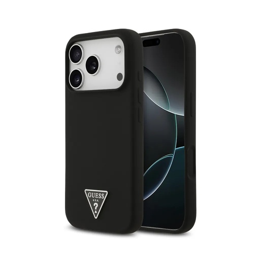 Guess maska MagSafe Triangle Metal Logo Liquid (iPhone 17 Pro Max, crno)
