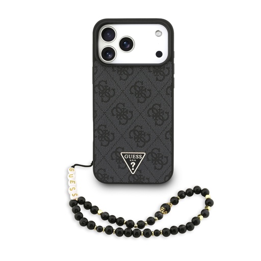 Guess Phone Case MagSafe 4G Pattern Triangle Logo Beads Strap (iPhone 17 Pro Max, black)