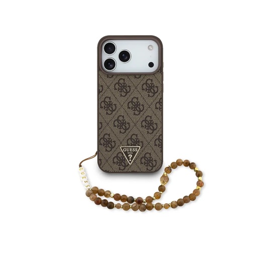 Guess maska MagSafe 4G Pattern Triangle Logo Beads Strap (iPhone 17 Pro Max, smeđe)