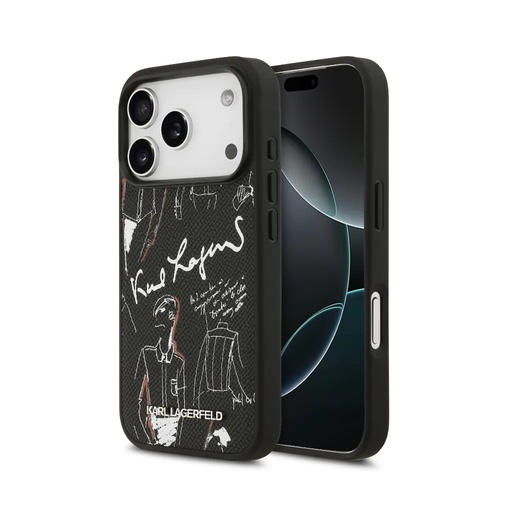 Karl Lagerfeld maska MagSafe Grained Sketch Pattern (iPhone 17 Pro Max, crno)