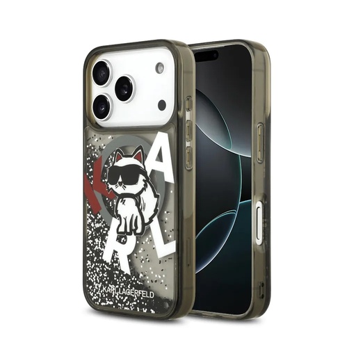 Karl Lagerfeld Phone Case MagSafe Choupette Liquid Glitter (iPhone 17, black)
