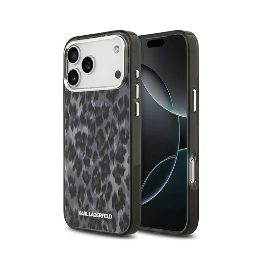 Karl Lagerfeld Phone Case MagSafe Leopard Pattern Camera Frame (iPhone 17 Pro, black)