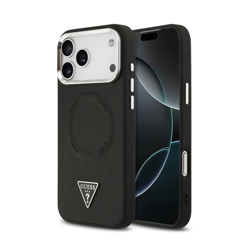 Guess maska MagSafe Triangle Logo Camera Frame (iPhone 17 Pro, crno)