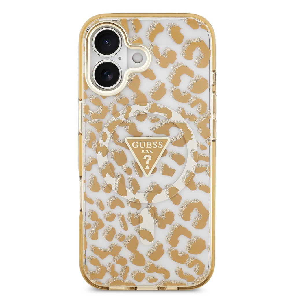 Guess maska MagSafe Leopard Glitter Triangle Logo