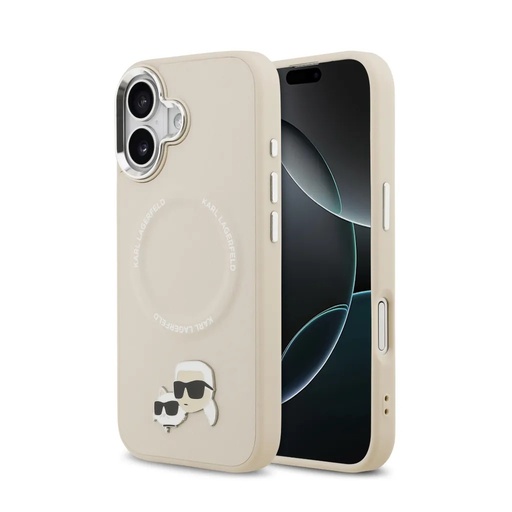 Karl Lagerfeld Phone Case MagSafe K&C Heads Pin (iPhone 17, beige)