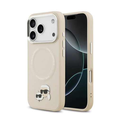Karl Lagerfeld Phone Case MagSafe K&C Heads Pin (iPhone 17 Pro, beige)