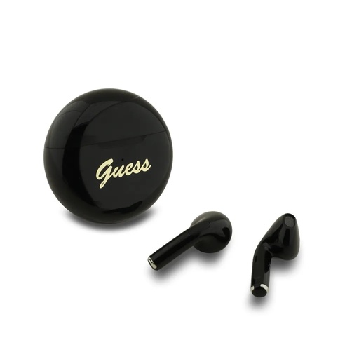 Guess slušalice TWS Round Printed Script Logo (crno, in-ear bežične)