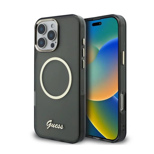 Guess Phone Case MagSafe Script Logo & Camera Frame (iPhone 16 Pro Max, black)