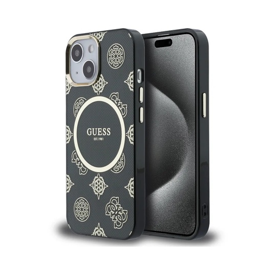 Guess maska MagSafe Peony Dot Print (iPhone 15, crno)