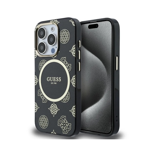 Guess maska MagSafe Peony Dot Print (iPhone 15 Pro Max, crno)