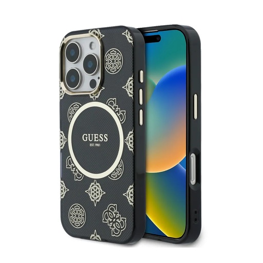 Guess maska MagSafe Peony Dot Print (iPhone 16 Pro, crno)