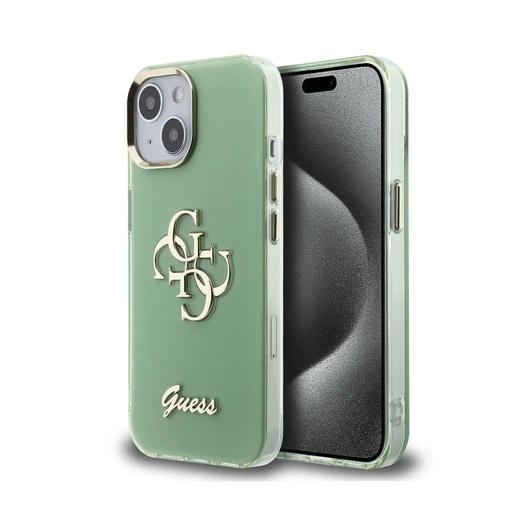 Guess maska Script Logo & 4G Metal Logo (iPhone 15, zeleno)