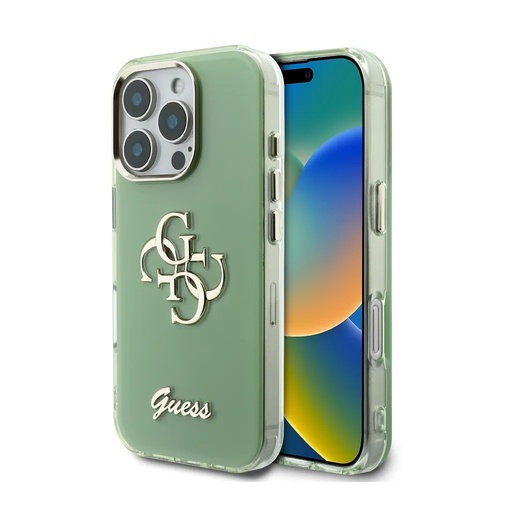 Guess maska Script Logo & 4G Metal Logo (iPhone 16 Pro, zeleno)
