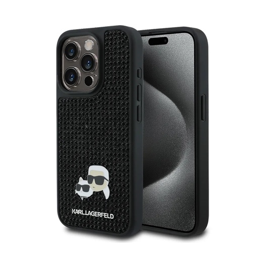 Karl Lagerfeld Phone Case K&C Heads Pin Rhinestone (iPhone 15 Pro, black)