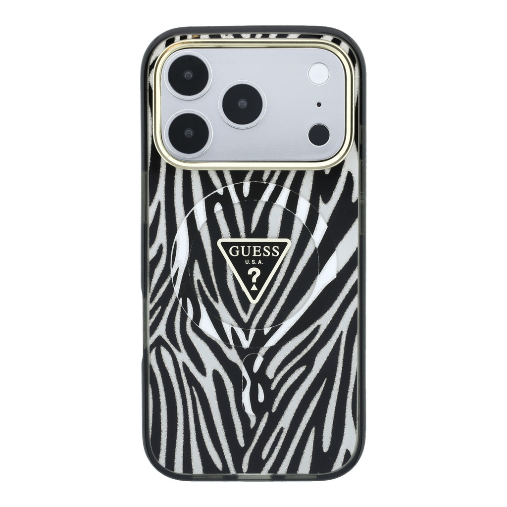 Guess maska MagSafe Zebra Glitter Triangle Logo