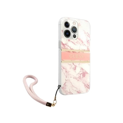 Guess Phone Case Marble Design Cord (iPhone 13 Pro, pink)