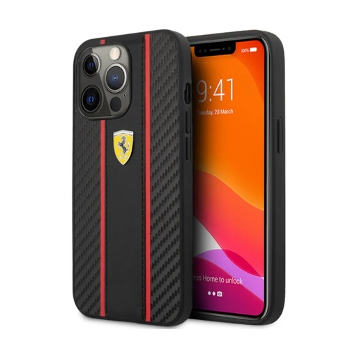 Ferrari Phone Case Carbon Effect Matte Vertical Lines (iPhone 13 Pro, black)
