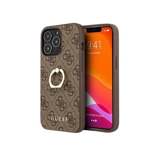 Guess maska 4G Pattern Ring Stand (iPhone 13 Pro, smeđe)