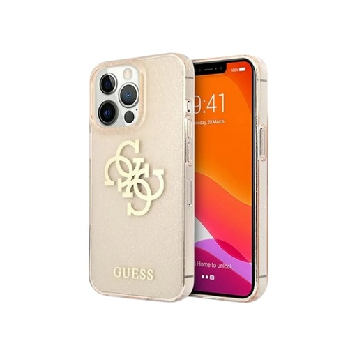 Guess Phone Case Glitter Gold 4G Logo (iPhone 13 Pro, gold)