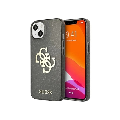 Guess Phone Case Glitter Gold 4G Logo (iPhone 13 Mini, black)