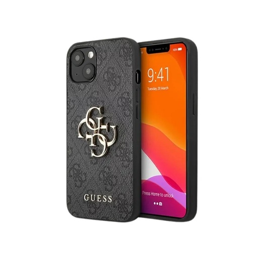 Guess maska 4G Pattern Metal Logo (iPhone 13 Mini, sivo)