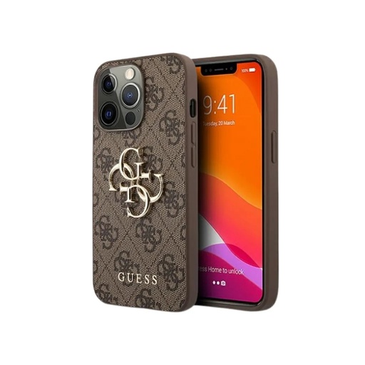 Guess Phone Case 4G Pattern Metal Logo (iPhone 13 Mini, brown)