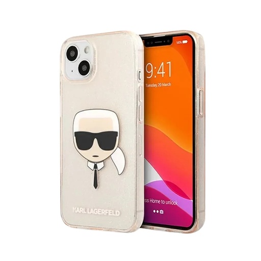 Karl Lagerfeld Phone Case Full Glitter Head Print (iPhone 13 Mini, gold)