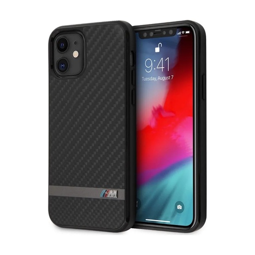 BMW Phone Case Aluminium Stripe Carbon (iPhone 12 Mini, black)