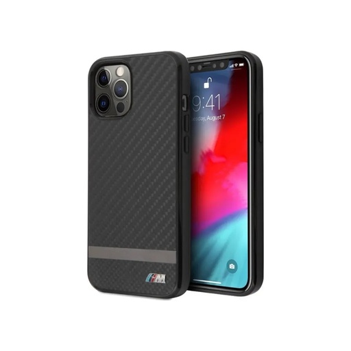 BMW Phone Case Aluminium Stripe Carbon (iPhone 12 Pro Max, black)