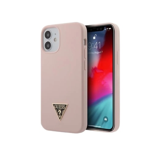 Guess maska Metal Triangle Logo Liquid (iPhone 12 Mini, ružičasto)