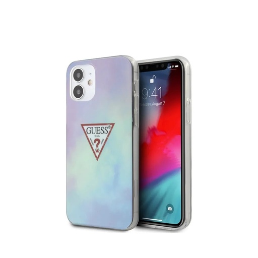 Guess Phone Case Tie & Dye Triangle Logo (iPhone 12 Mini, blue)