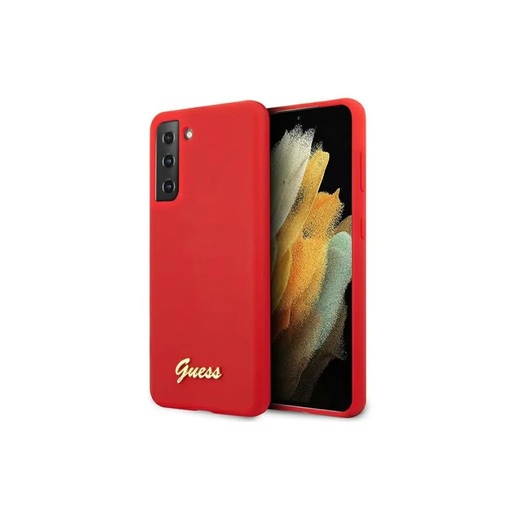 Guess Phone Case Metal Logo Script Liquid (Samsung S21+, red)