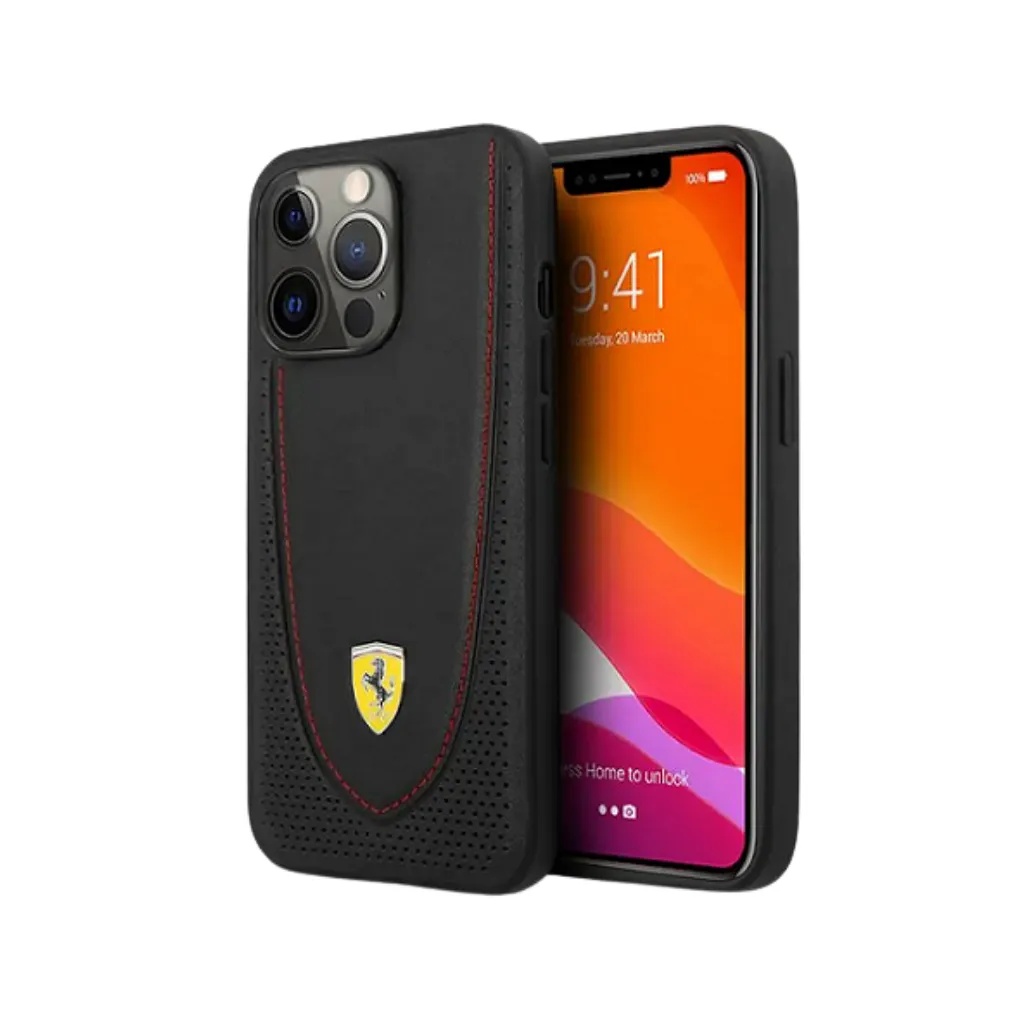Ferrari Phone Case Stitched Red Line Perforated